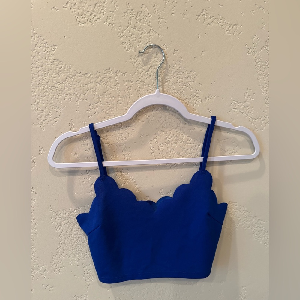 Blue Scalloped Tank Top